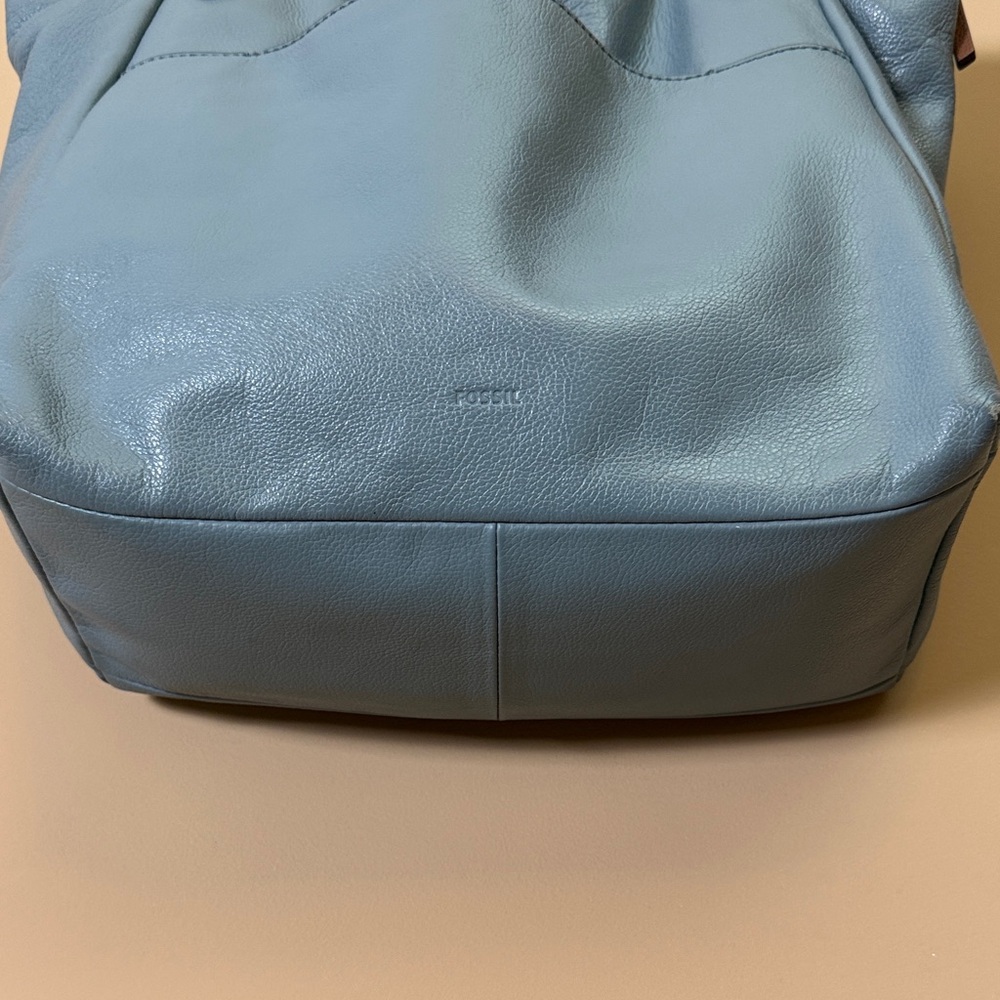 Fossil Fiona Blue Leather Shoulder Tote with Brown Handles - Picture 5 of 10